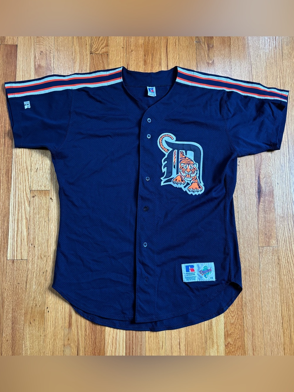 Russell Athletic Mens Navy Detroit Tigers Button-Front Jersey Vintage 44